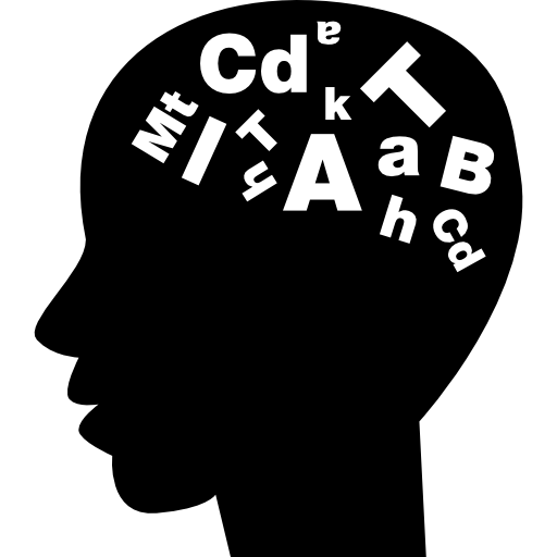 profile head with letters inside